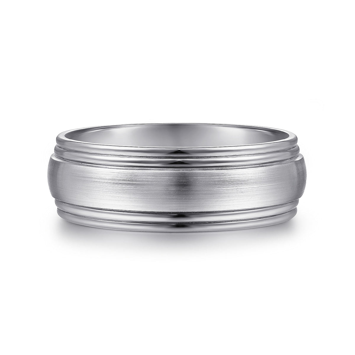 14K White Gold 8mm - Men&#39;s Wedding Band in Satin Finish