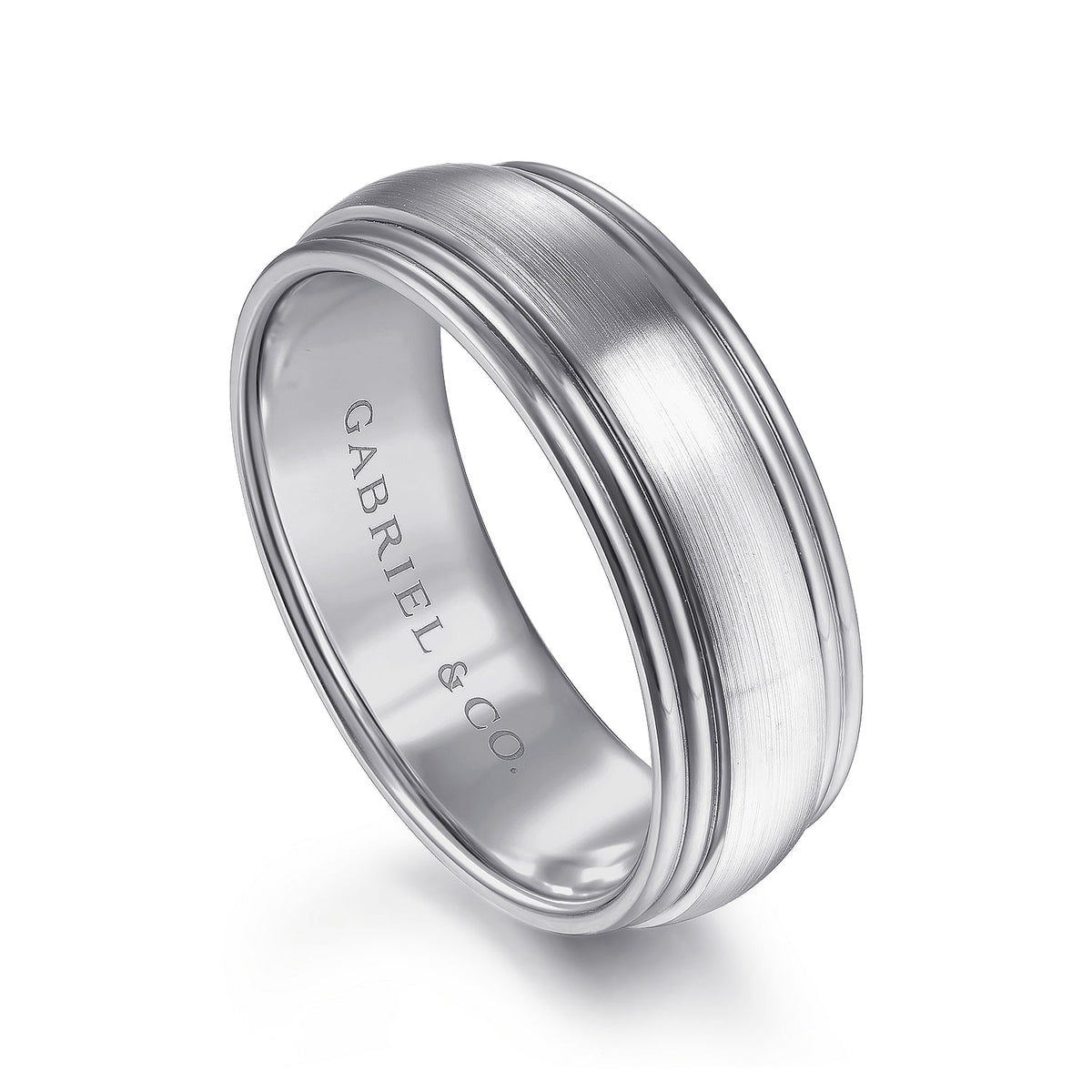 14K White Gold 8mm - Men&#39;s Wedding Band in Satin Finish