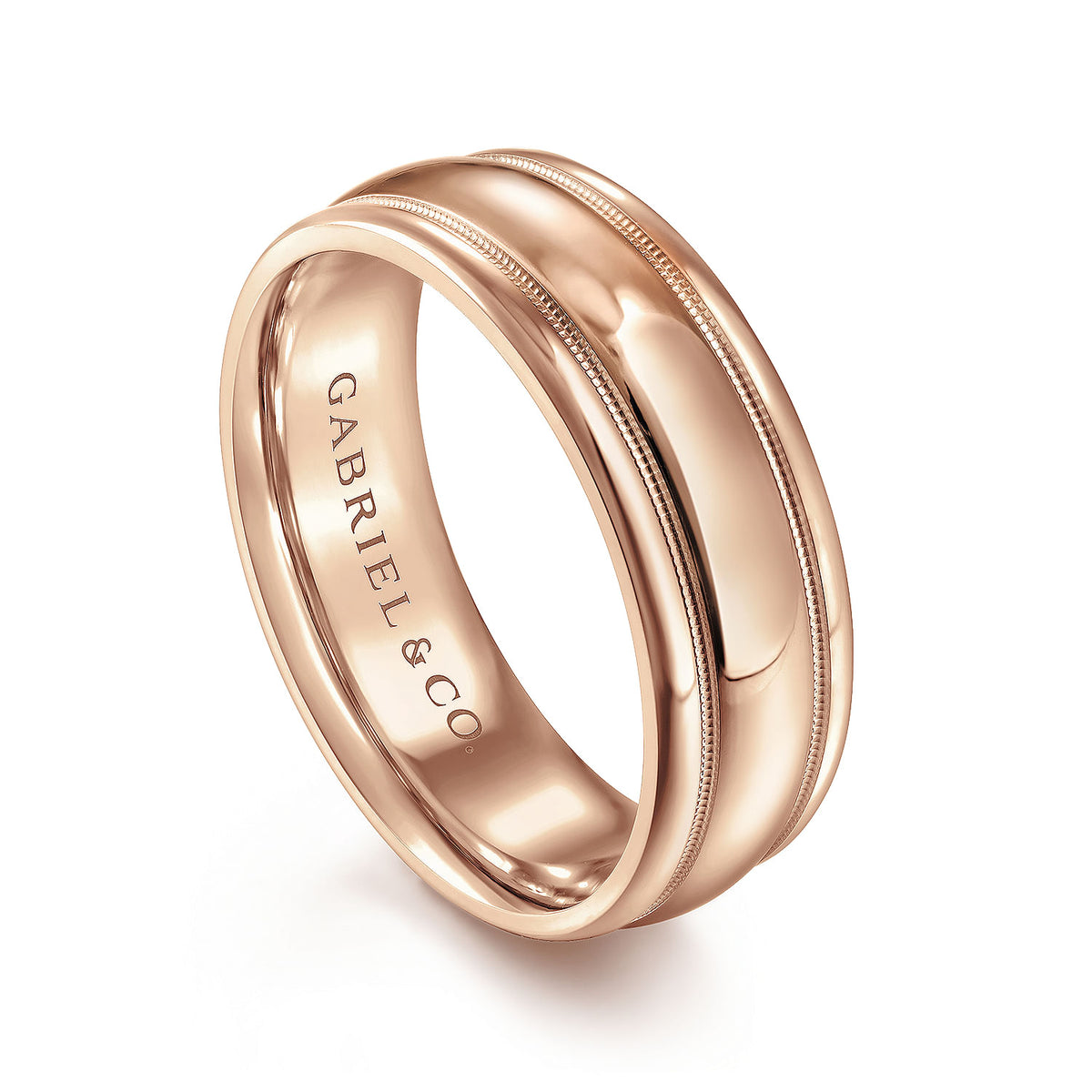 14K Rose Gold 7mm - Men&#39;s Wedding Band in High Polished Finish