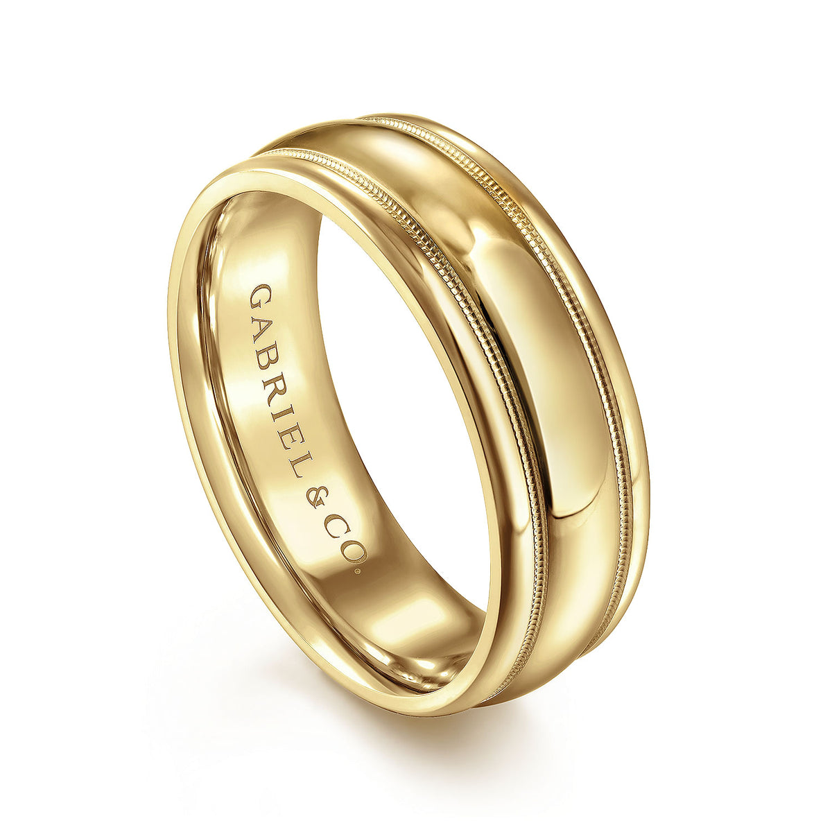 14K Yellow Gold 7mm - Men&#39;s Wedding Band in High Polished Finish