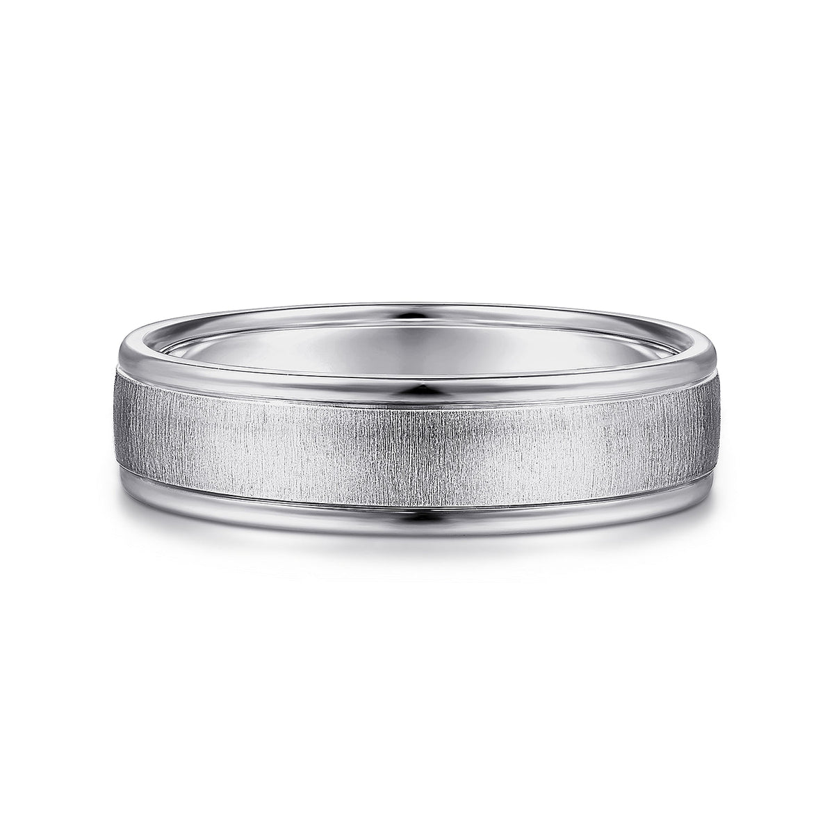 14K White Gold 6mm - Men&#39;s Wedding Band in Sandblast Finish