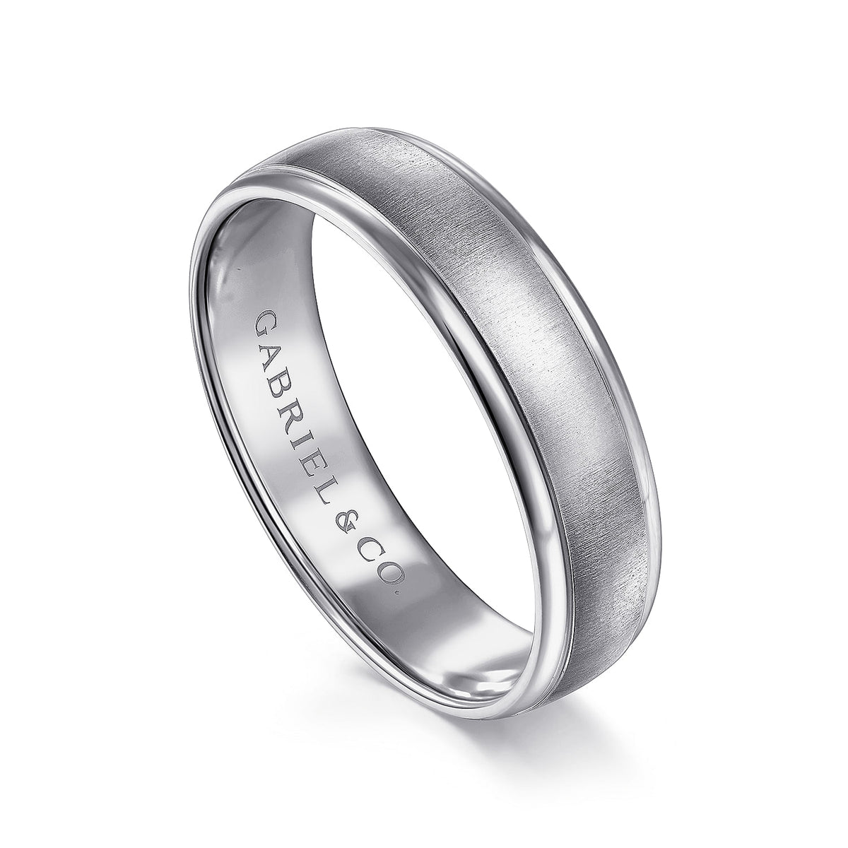 14K White Gold 6mm - Men&#39;s Wedding Band in Sandblast Finish