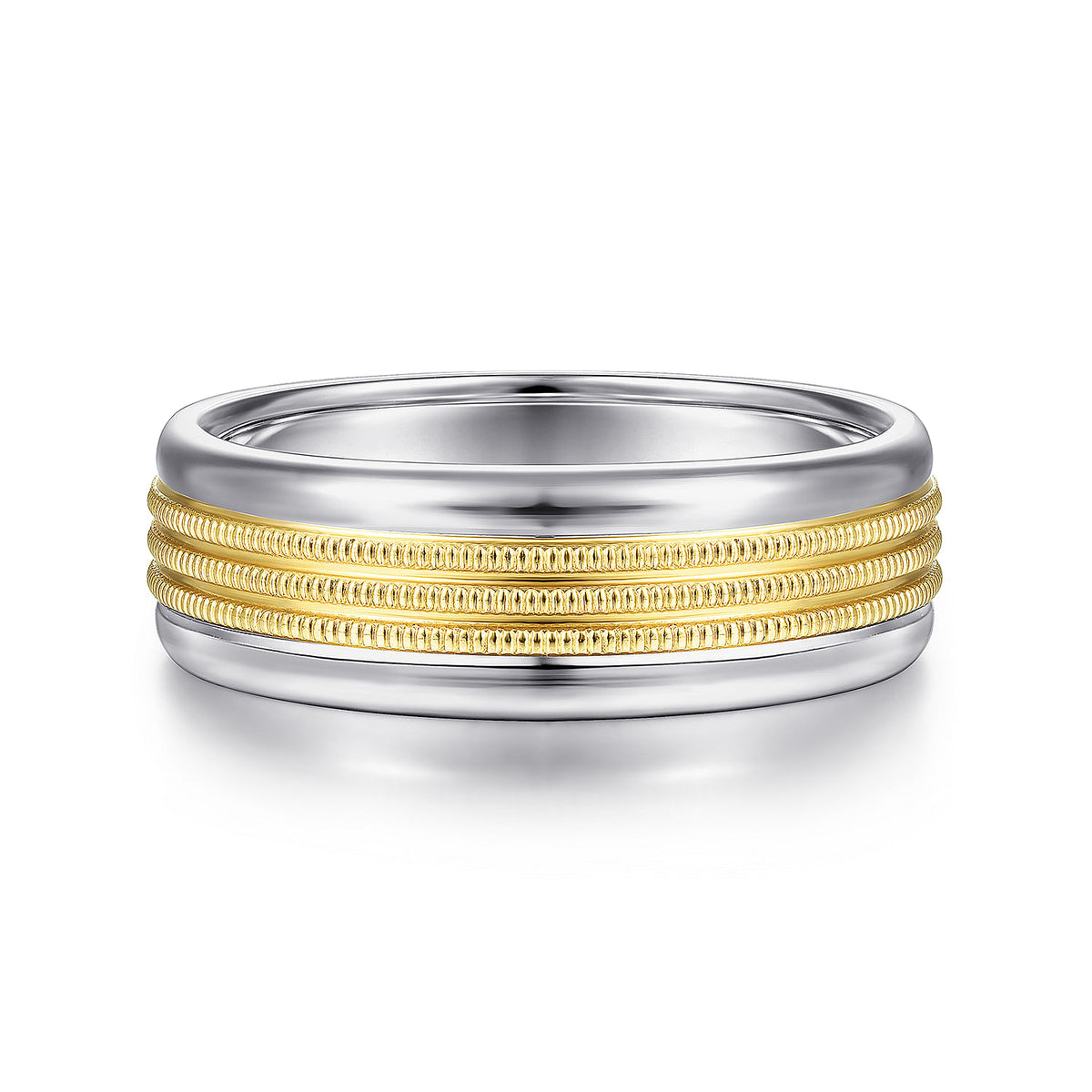 14K White-Yellow Gold 7mm - Two Tone Men&#39;s Wedding Band in High Polished Finish