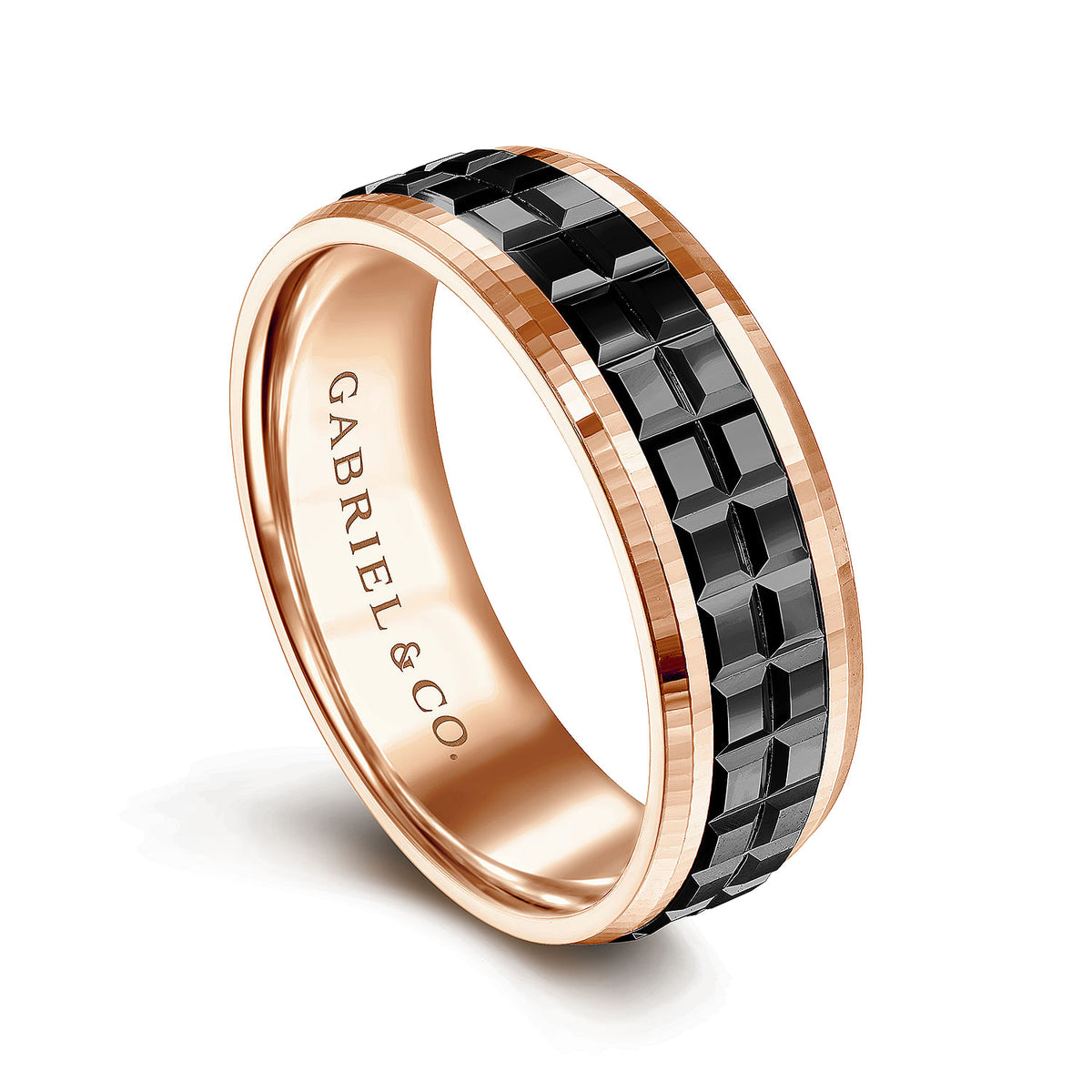 14K Rose Gold Cubic Men&#39;s Wedding Band
