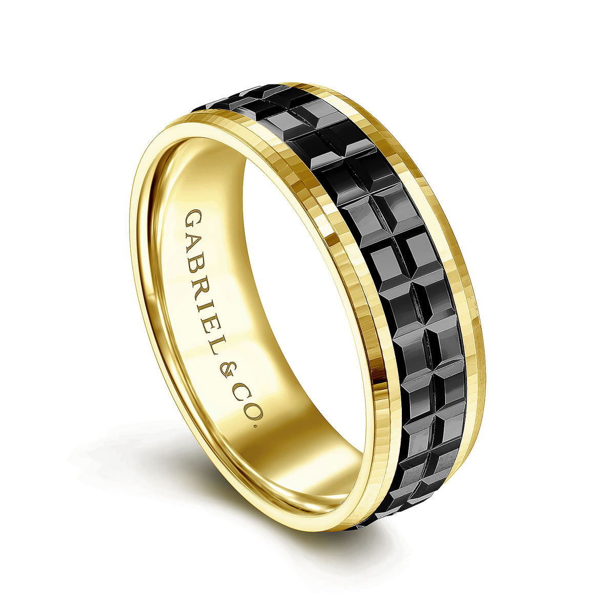 14K Yellow Gold Cubic Men&#39;s Wedding Band