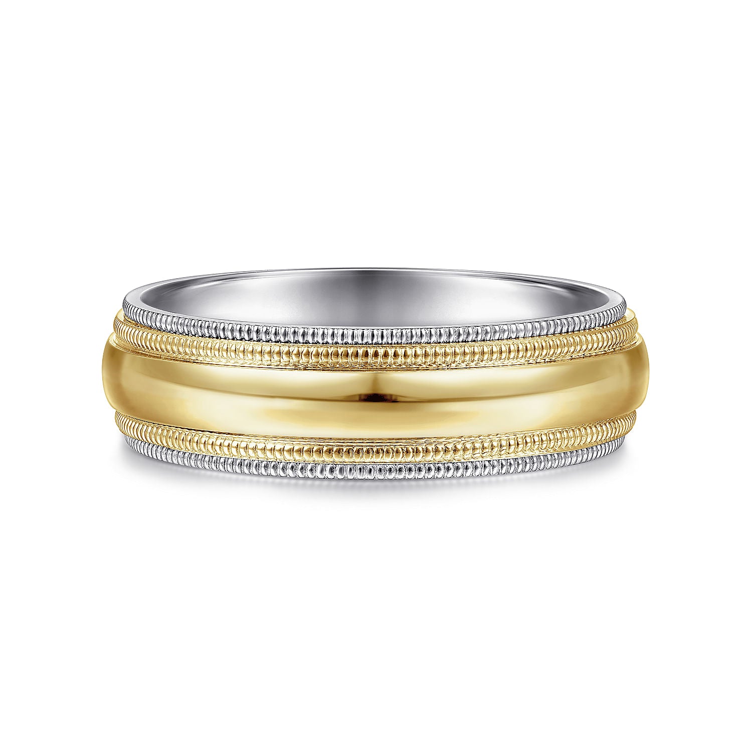 14K White-Yellow Gold High Polish Men's Wedding Band with Milgrain Edge