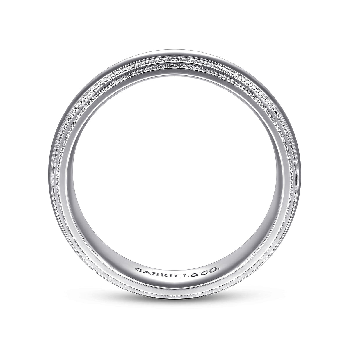 14K White Gold High Polish Men&#39;s Wedding Band with Milgrain Edge