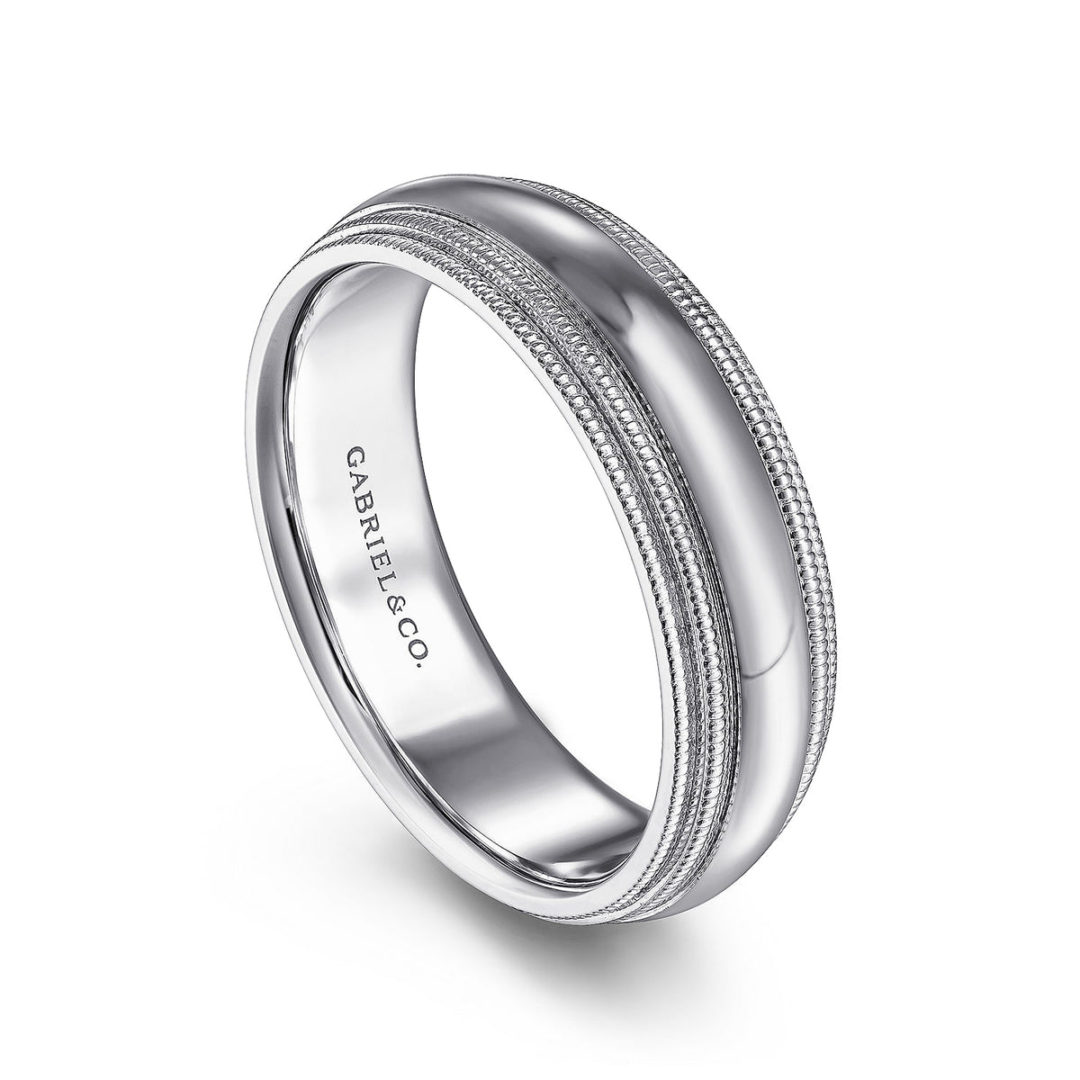 14K White Gold High Polish Men&#39;s Wedding Band with Milgrain Edge