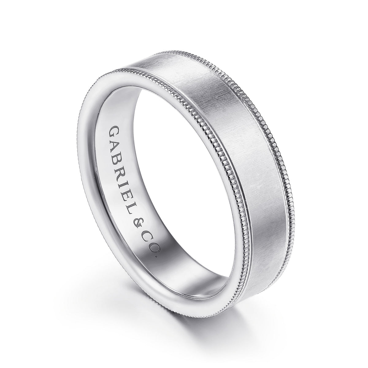 14K White Gold 6mm - Men&#39;s Wedding Band in Sandblast Finish