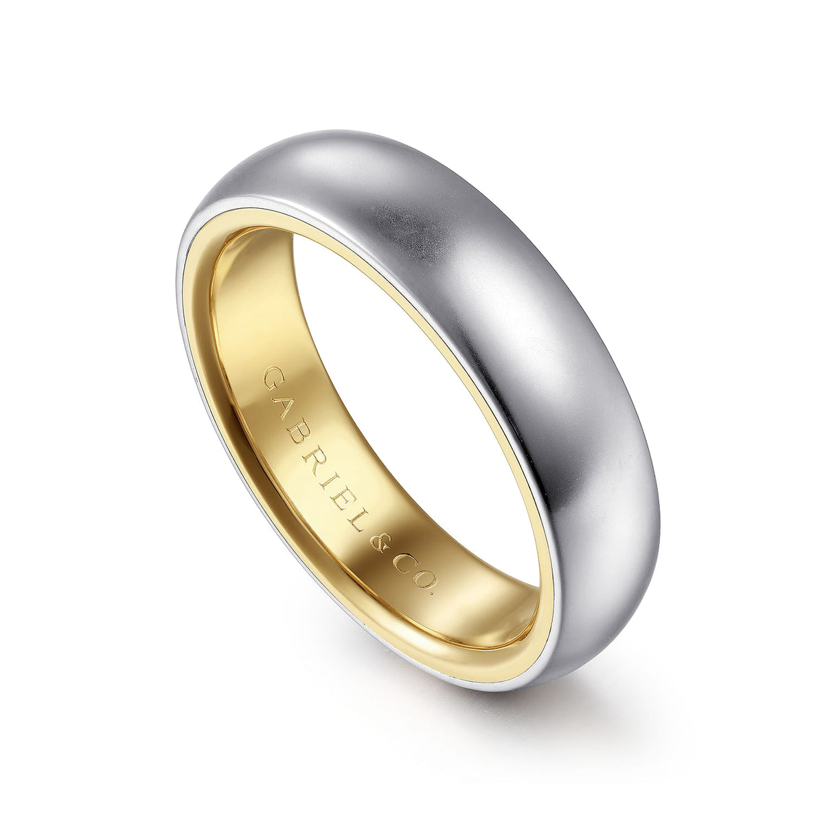 14K White-Yellow Gold 6mm Mens Wedding Band in Sand Blast Finish