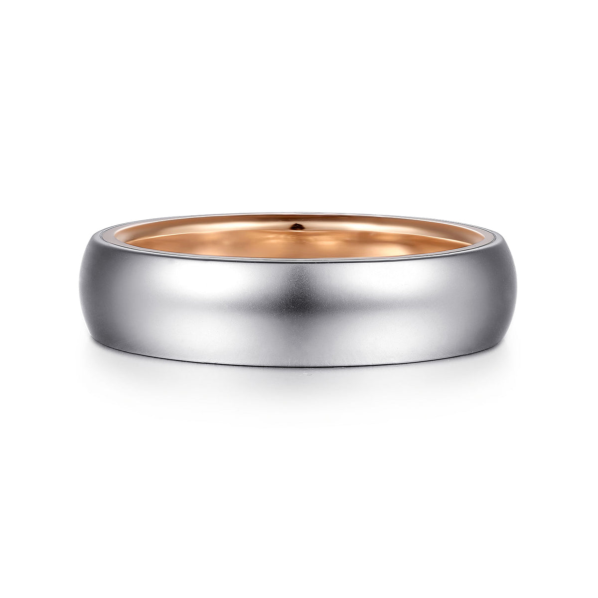 14K White-Rose Gold 6mm - Two Tone Men&#39;s Wedding Band in Sand Blast Finish