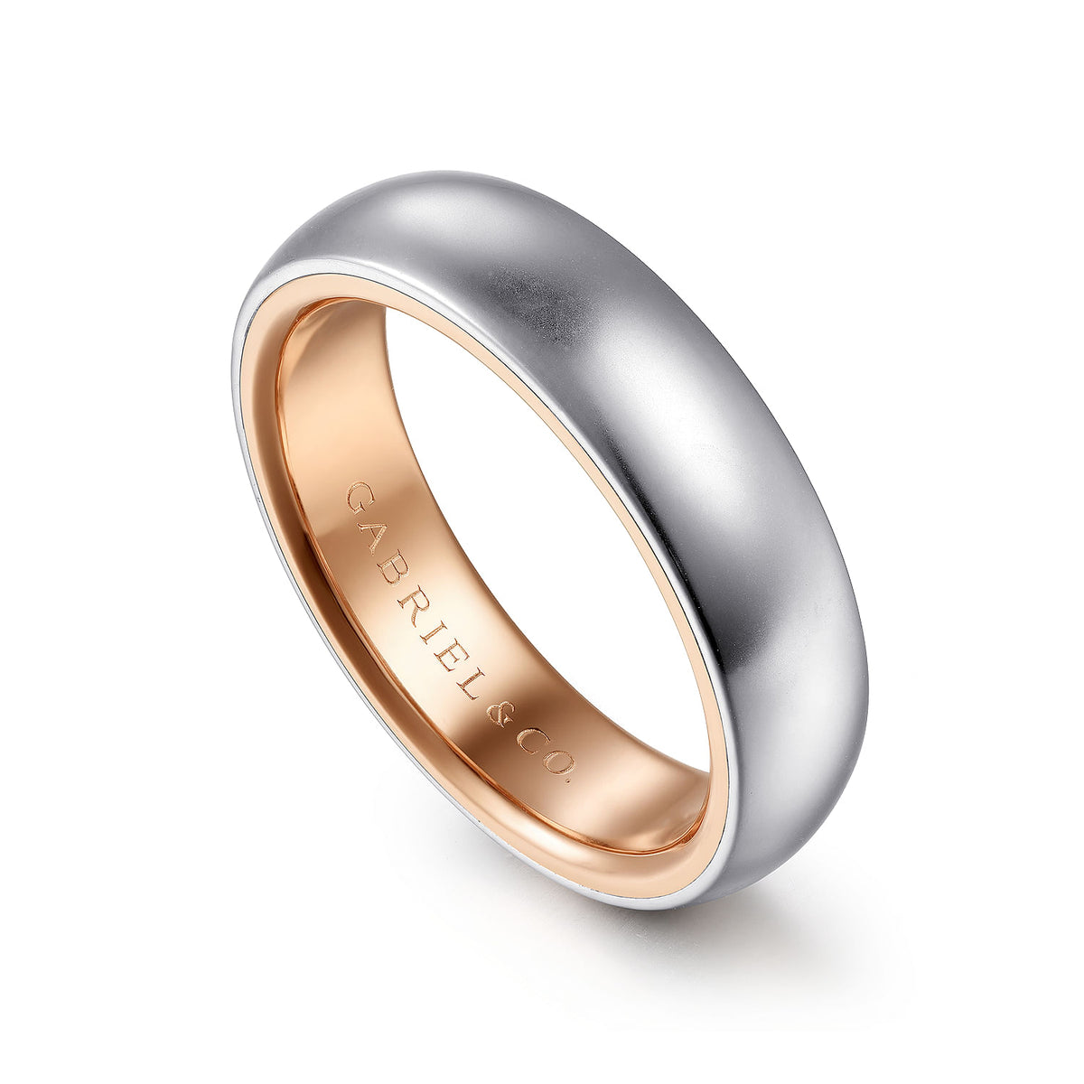 14K White-Rose Gold 6mm - Two Tone Men&#39;s Wedding Band in Sand Blast Finish