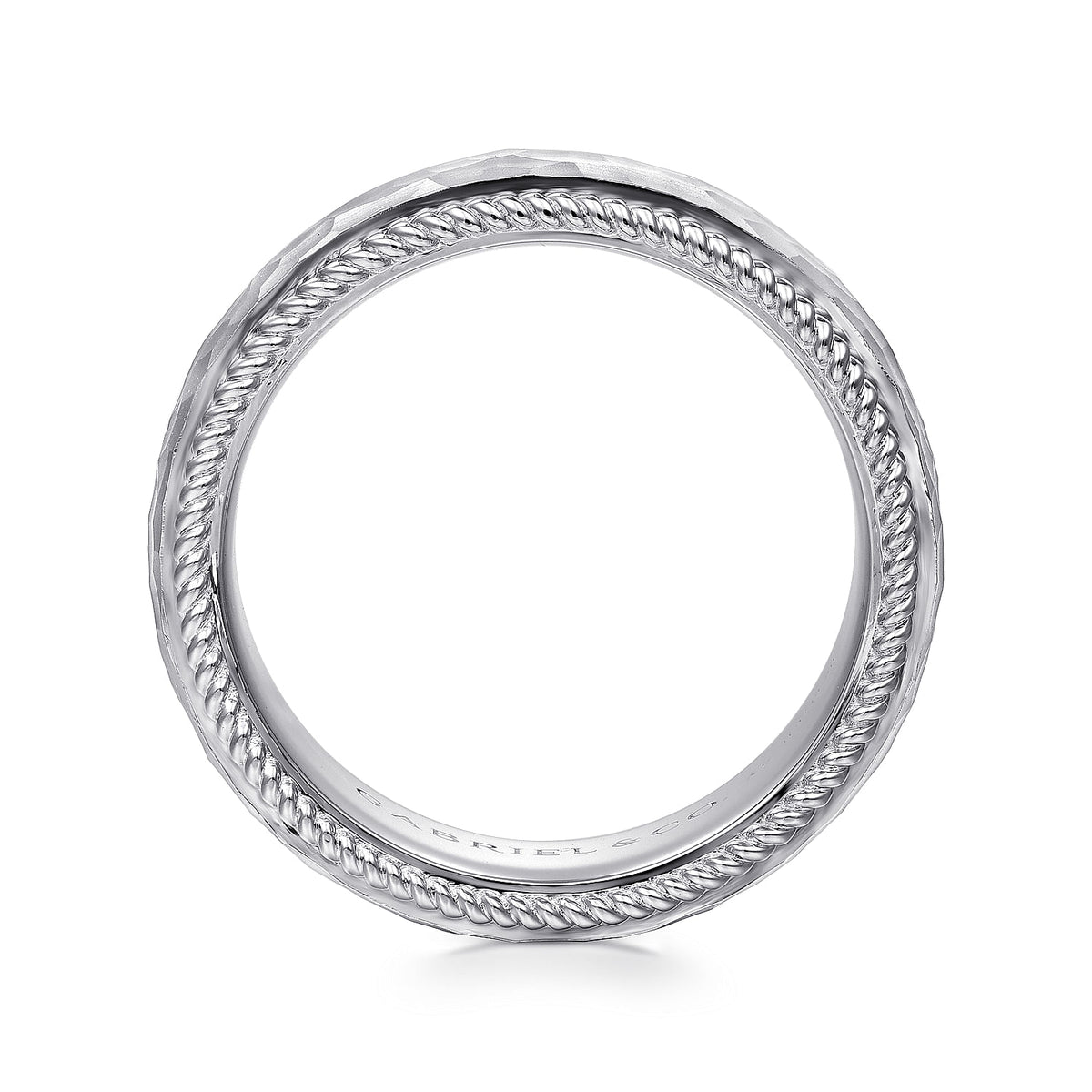 14K White Gold 8mm Mens Wedding Band in Hammer Finish