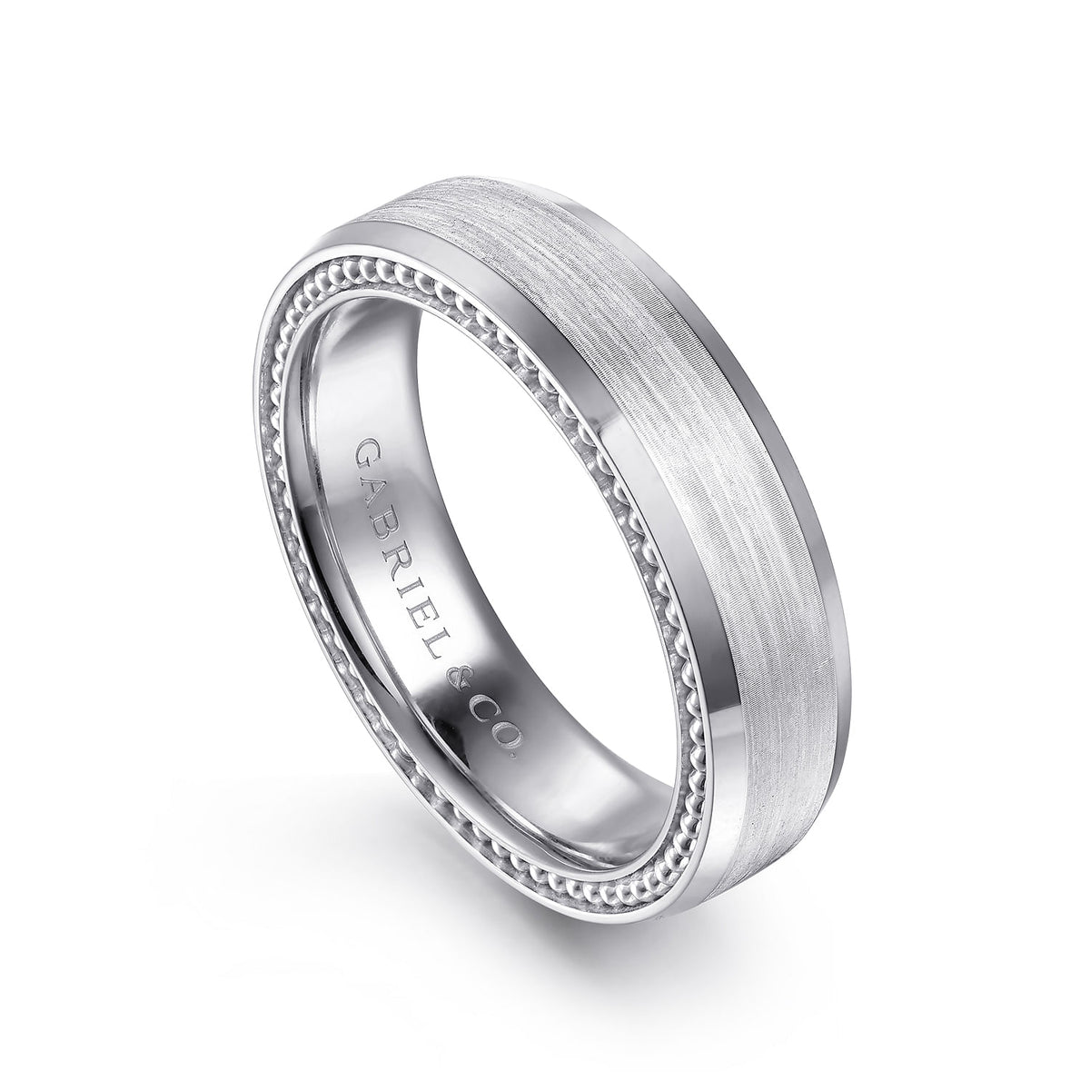 14K White Gold 6mm - Men&#39;s Wedding Band in Satin Finish