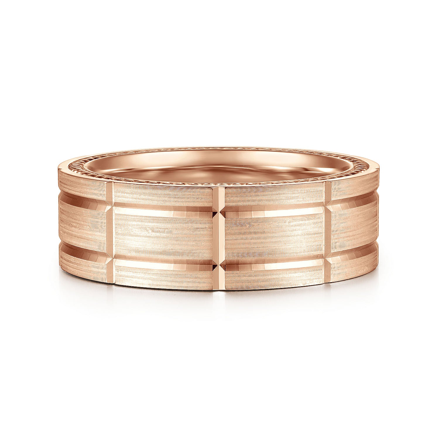 14K Rose Gold 8mm Mens Wedding Band in Satin Finish