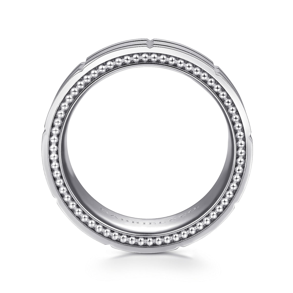 14K White Gold 8mm - Carved Men&#39;s Wedding Band in Satin Finish