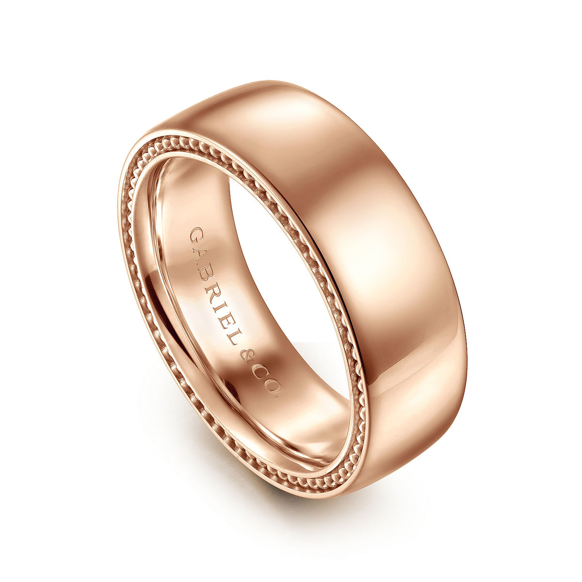 14K Rose Gold 8mm Mens Wedding Band in High Polished Finish