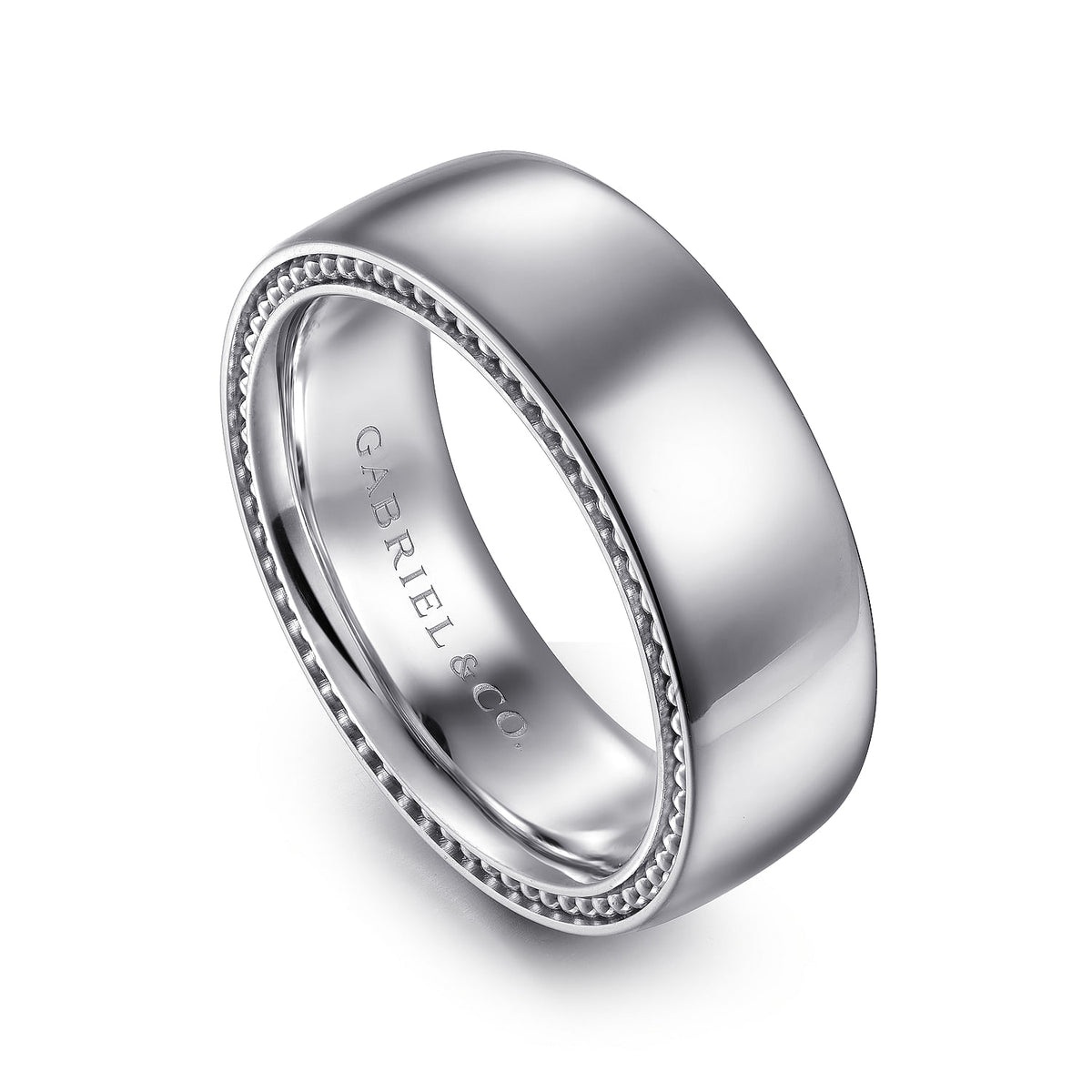 14K White Gold 8mm - Men&#39;s Wedding Band in High Polished Finish