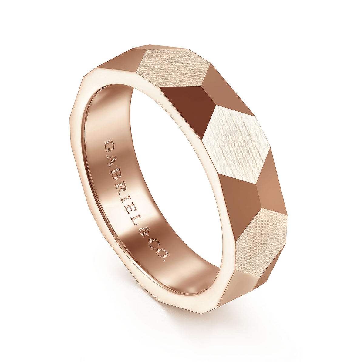 14K Rose Gold 6mm - Carved Men&#39;s Wedding Band in Satin Finish