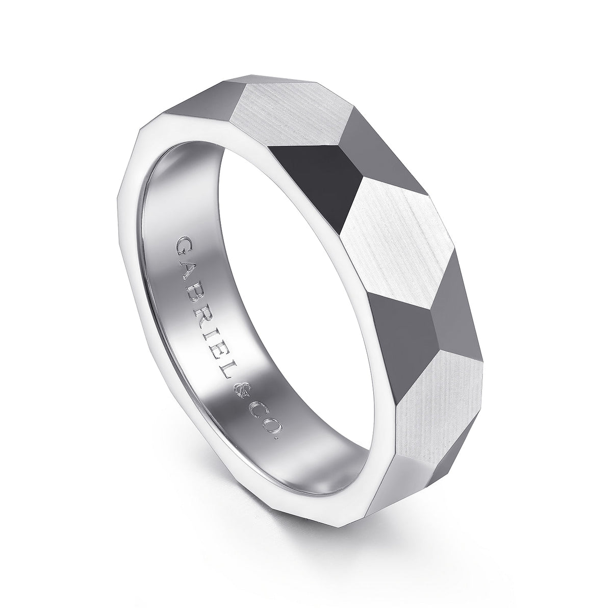 14K White Gold 6mm - Carved Men&#39;s Wedding Band in Satin Finish