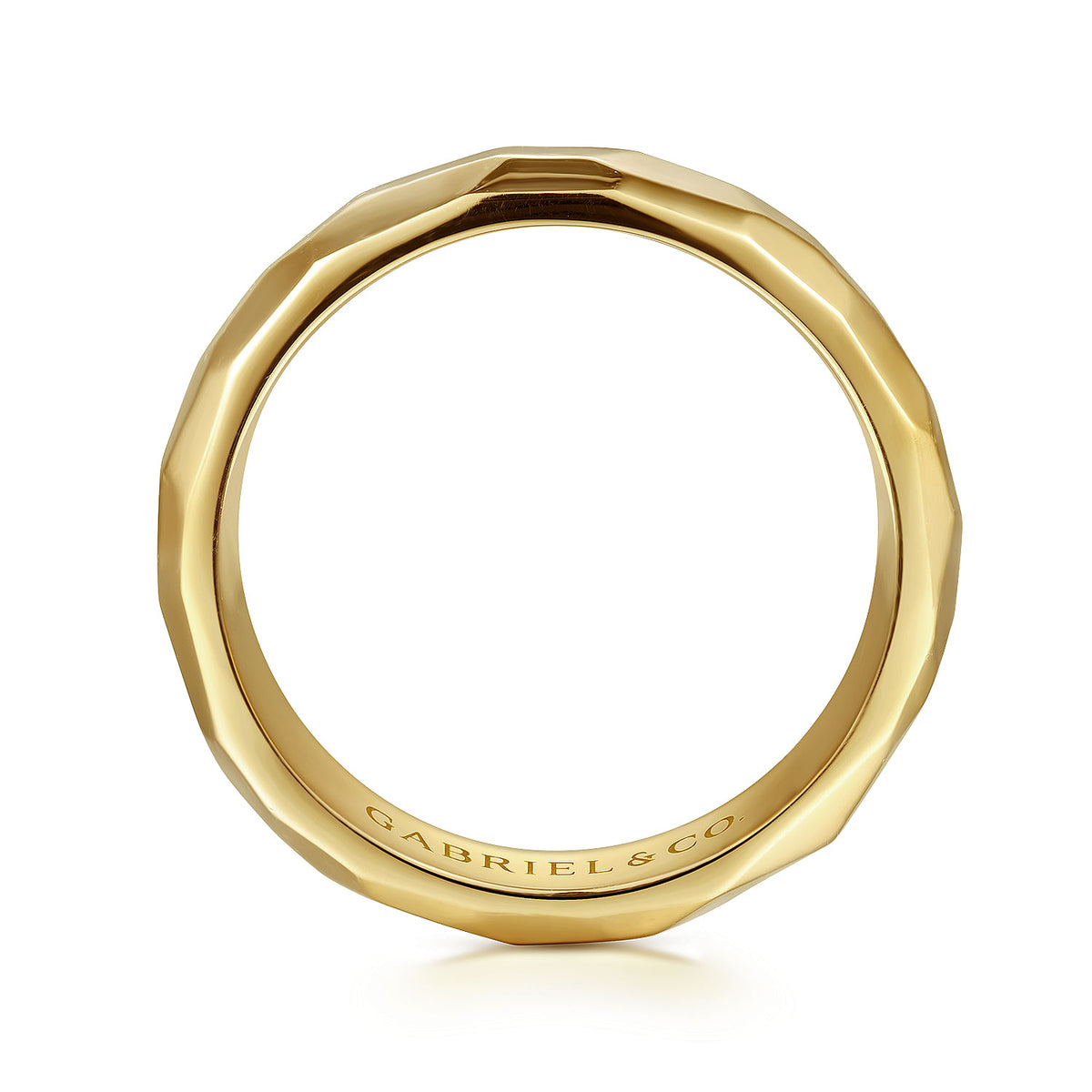 14K Yellow Gold 7mm - Hammered Men&#39;s Wedding Band in High Polished Finish