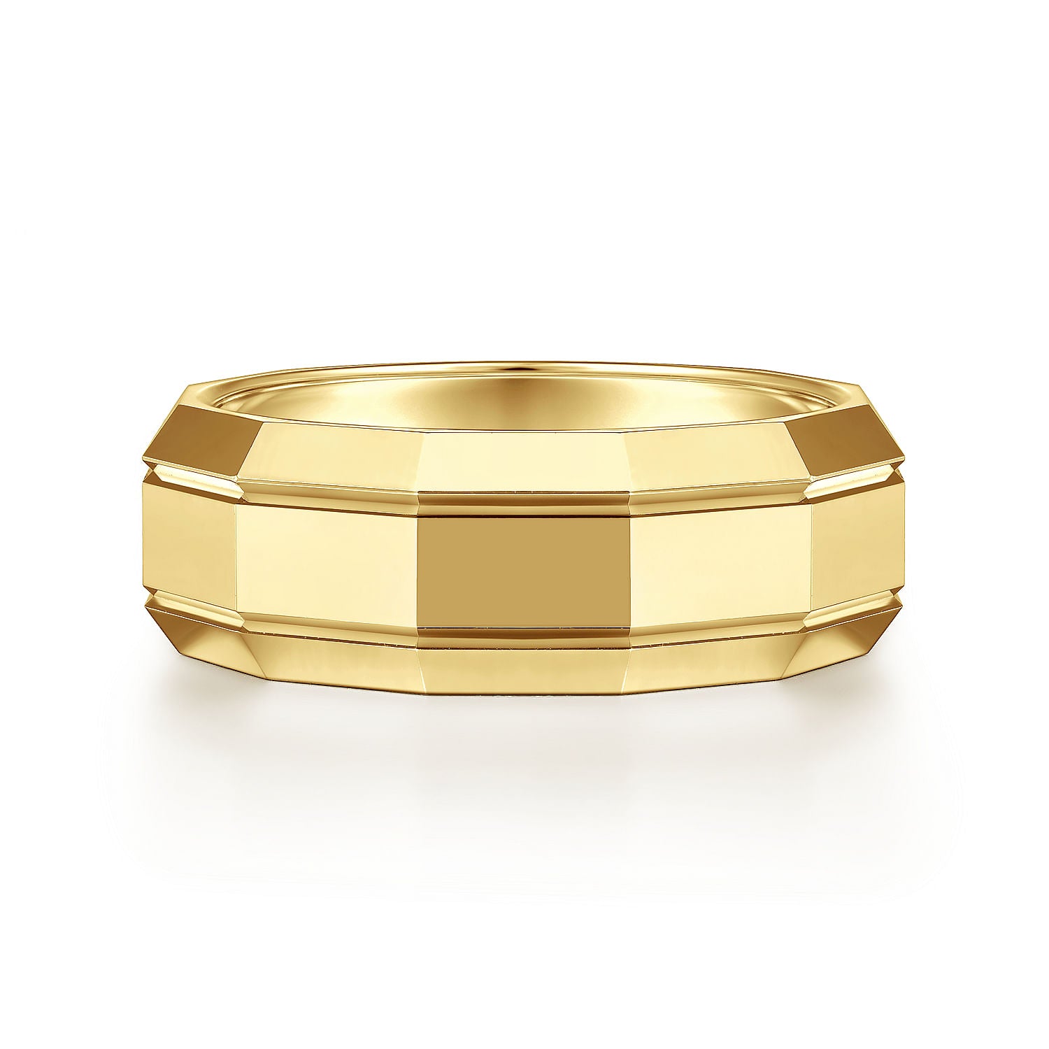 14K Yellow Gold 8mm - Angular Men's Wedding Band in High Polished Finish