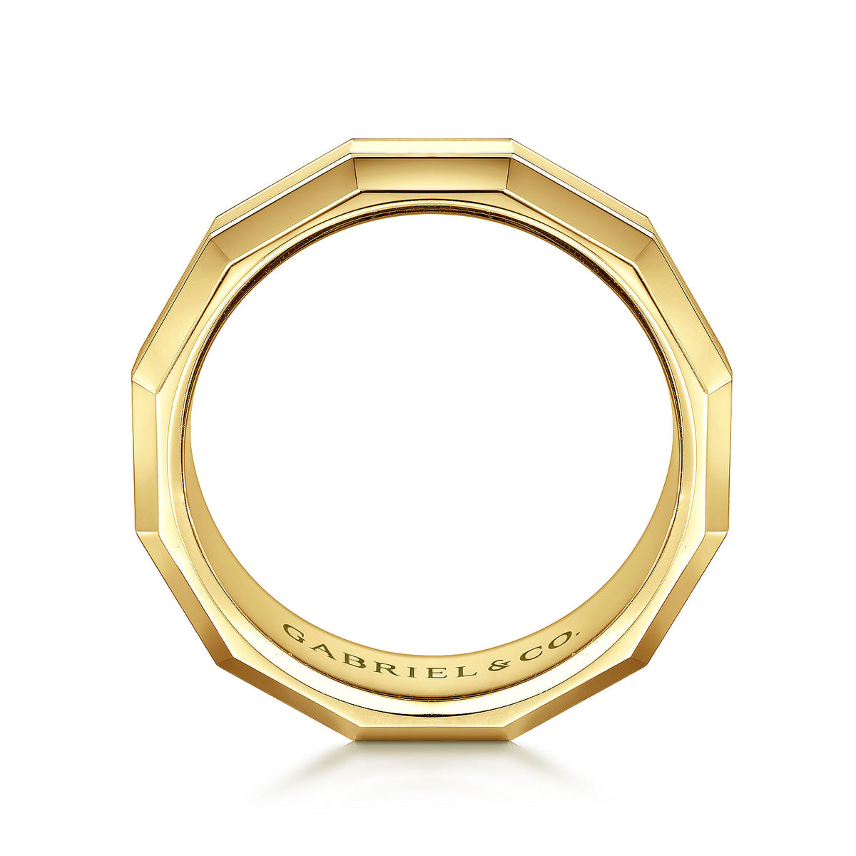 14K Yellow Gold 8mm - Angular Men&#39;s Wedding Band in High Polished Finish