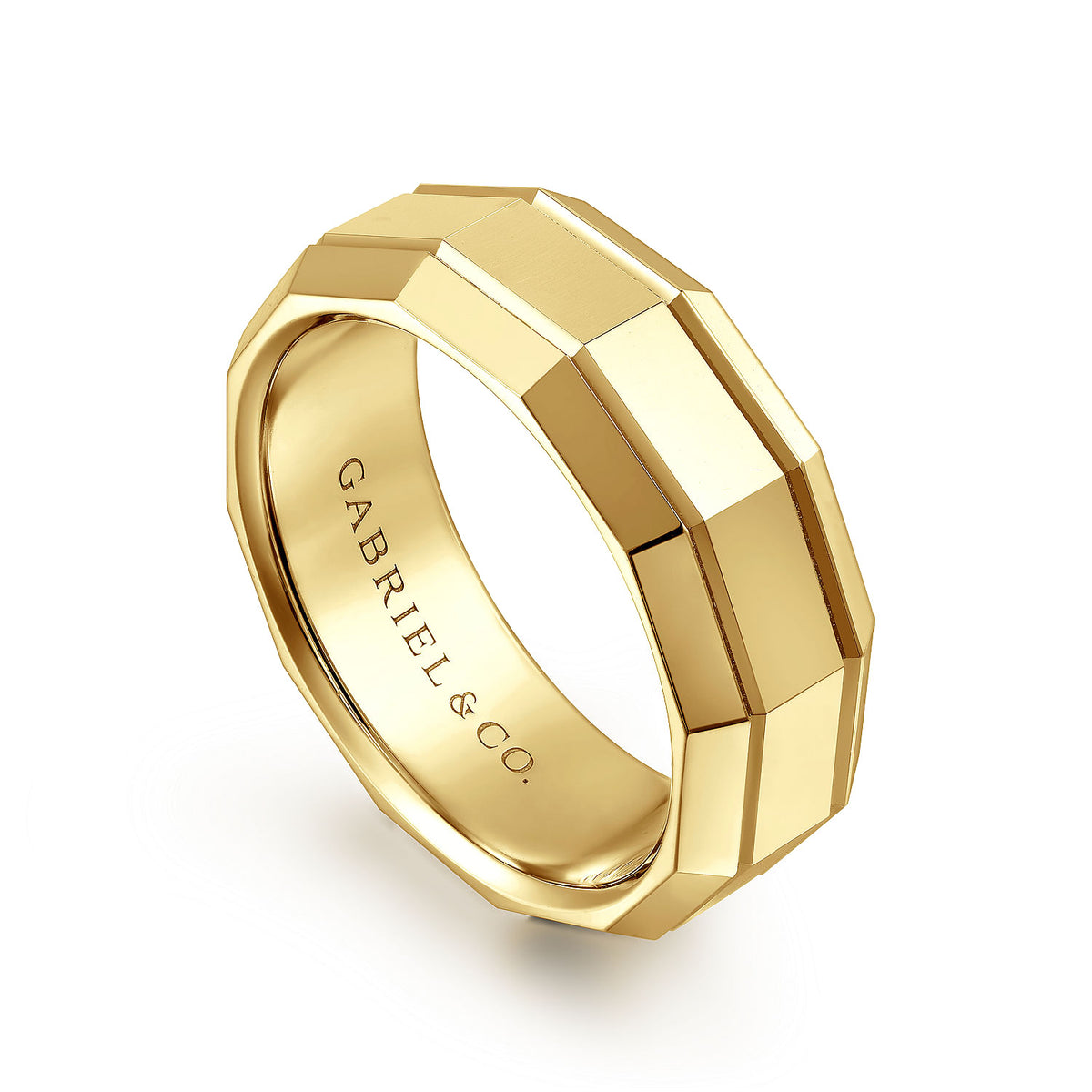14K Yellow Gold 8mm - Angular Men&#39;s Wedding Band in High Polished Finish