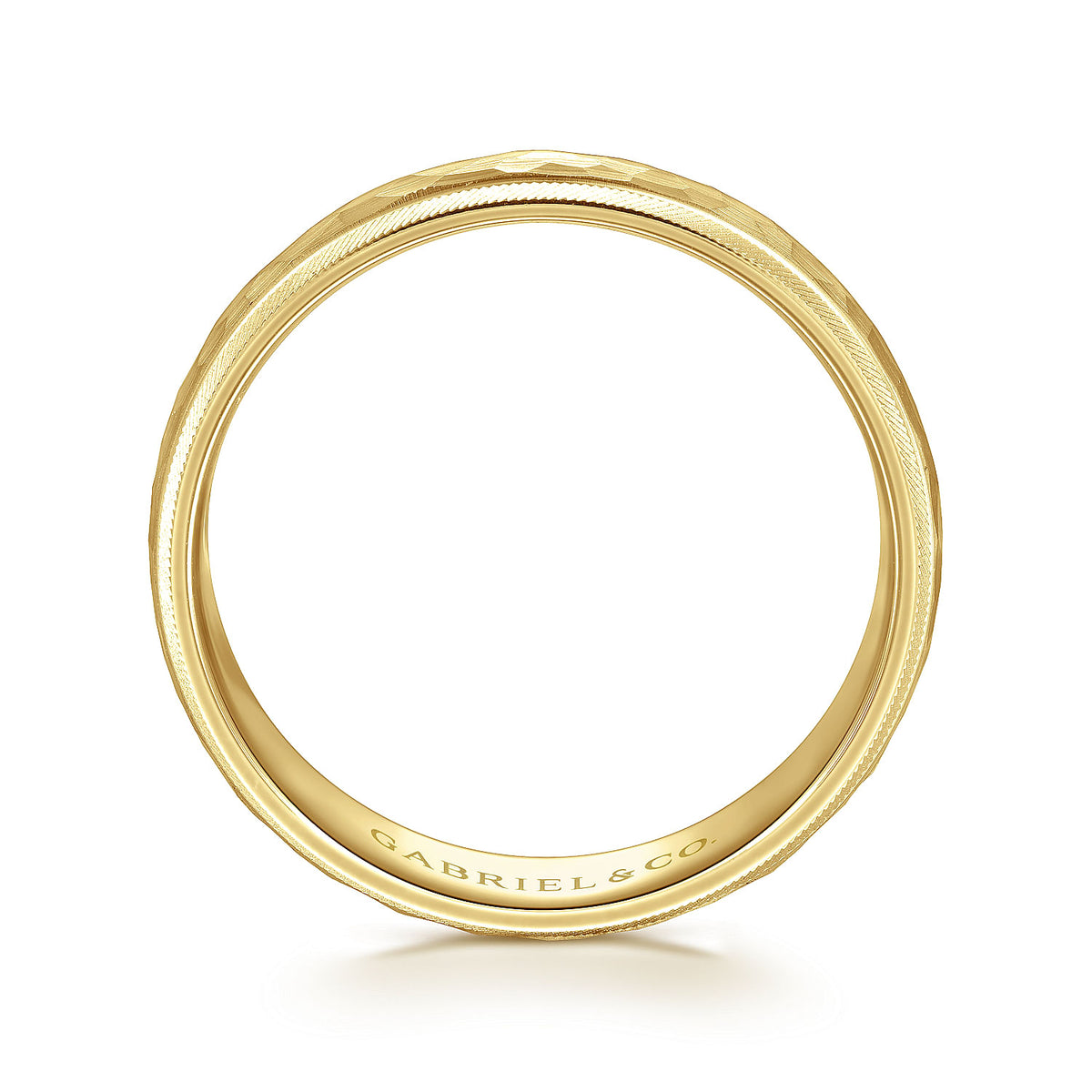 14K Yellow Gold 6mm - Men&#39;s Wedding Band in Hammered Finish