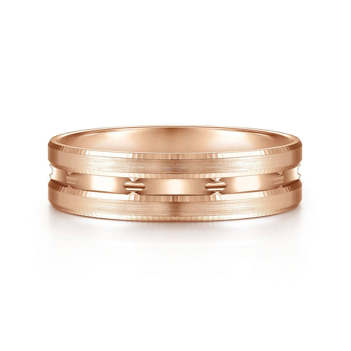 14K Rose Gold 6mm - Carved Men&#39;s Wedding Band in Satin Finish