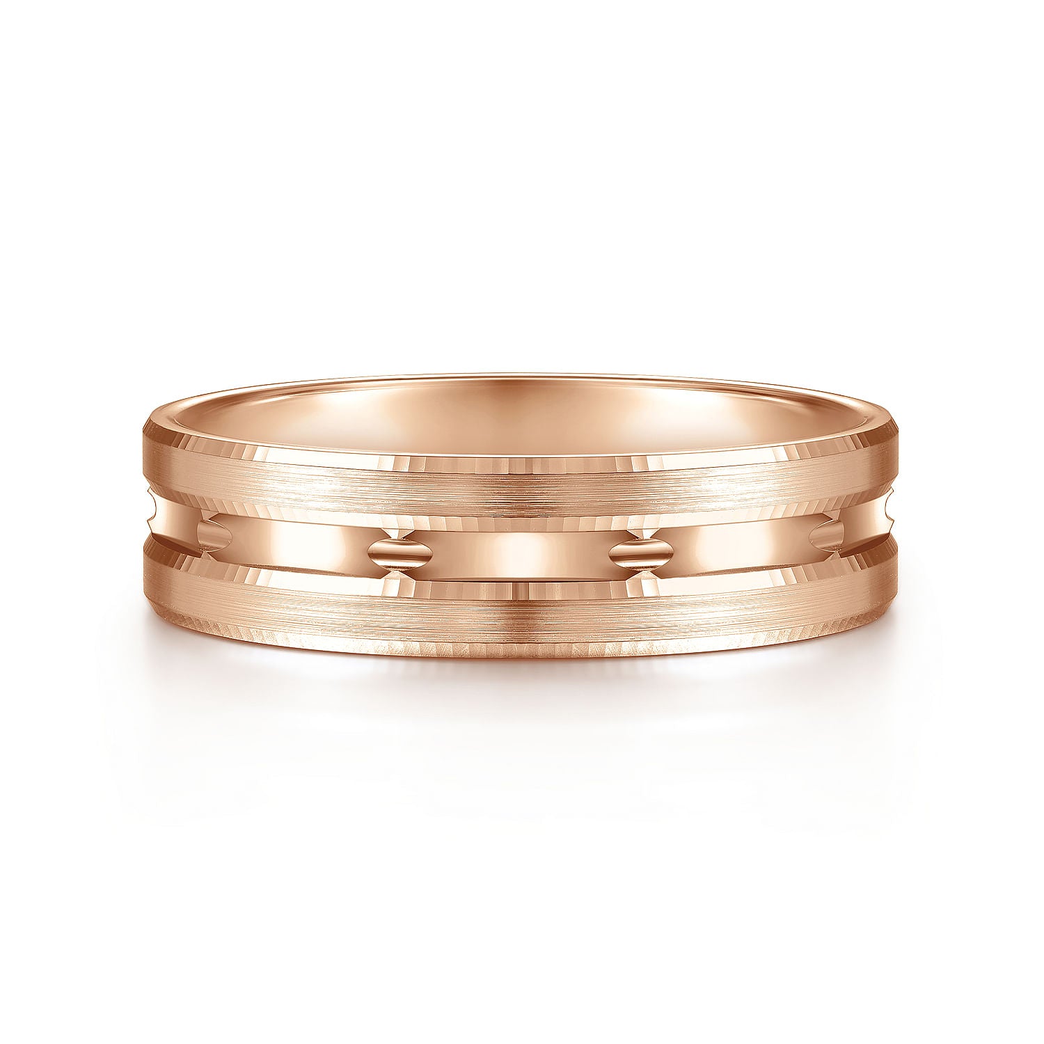 14K Rose Gold 6mm - Carved Men's Wedding Band in Satin Finish