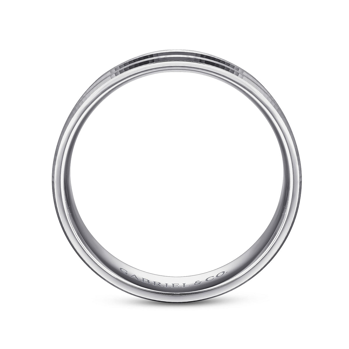 14K White Gold 6mm - Carved Men&#39;s Wedding Band in Satin Finish