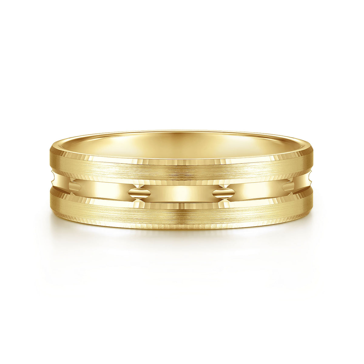 14K Yellow Gold 6mm - Carved Men&#39;s Wedding Band in Satin Finish
