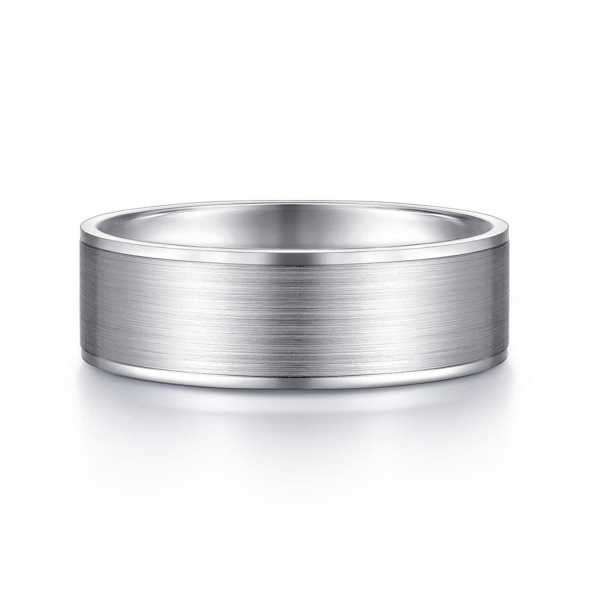 14K White Gold 7mm - Men&#39;s Wedding Band in Satin Finish