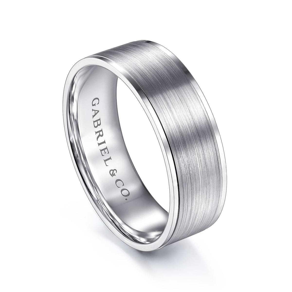 14K White Gold 7mm - Men&#39;s Wedding Band in Satin Finish