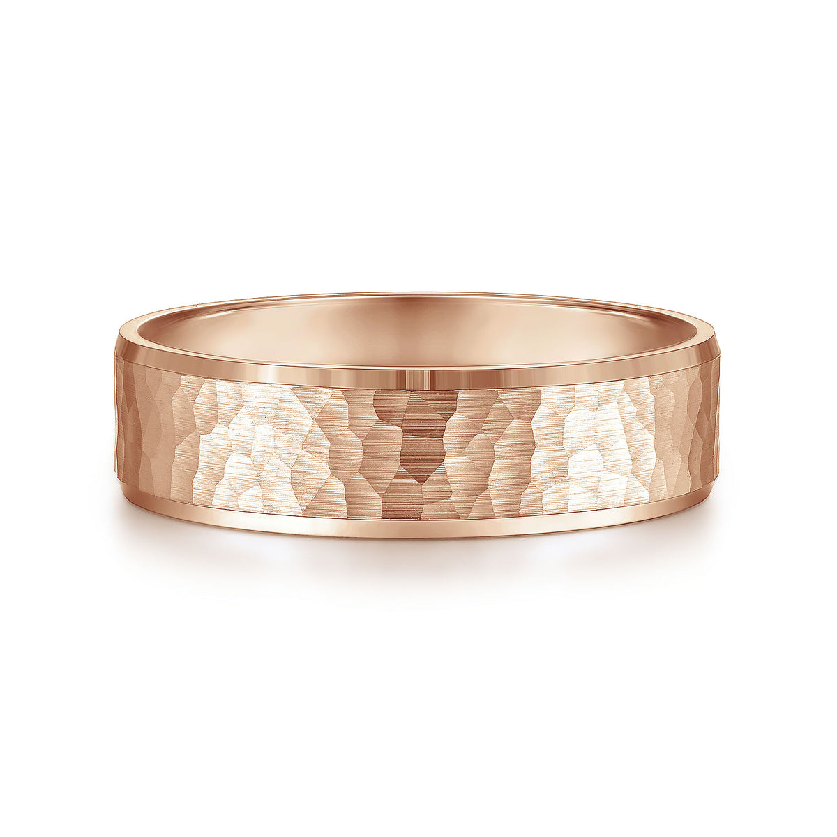 14K Rose Gold 6mm - Men&#39;s Wedding Band in Hammered Finish