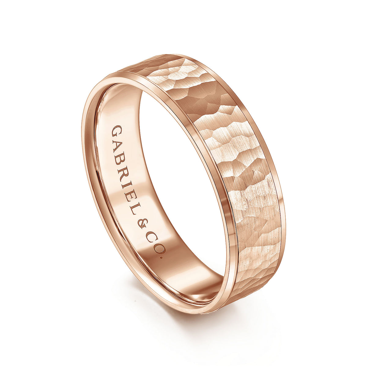 14K Rose Gold 6mm - Men&#39;s Wedding Band in Hammered Finish