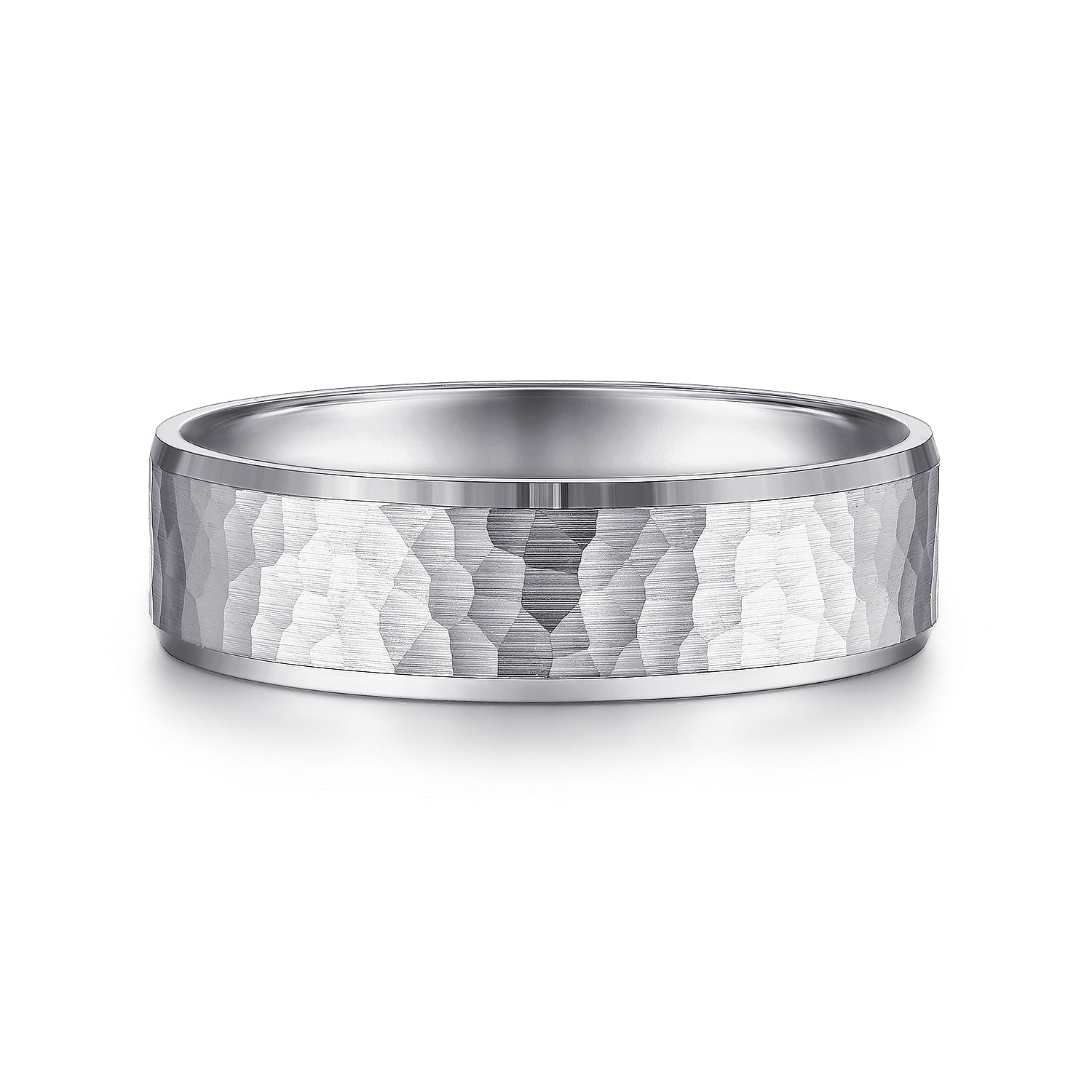 14K White Gold 6mm - Men's Wedding Band in Hammered Finish