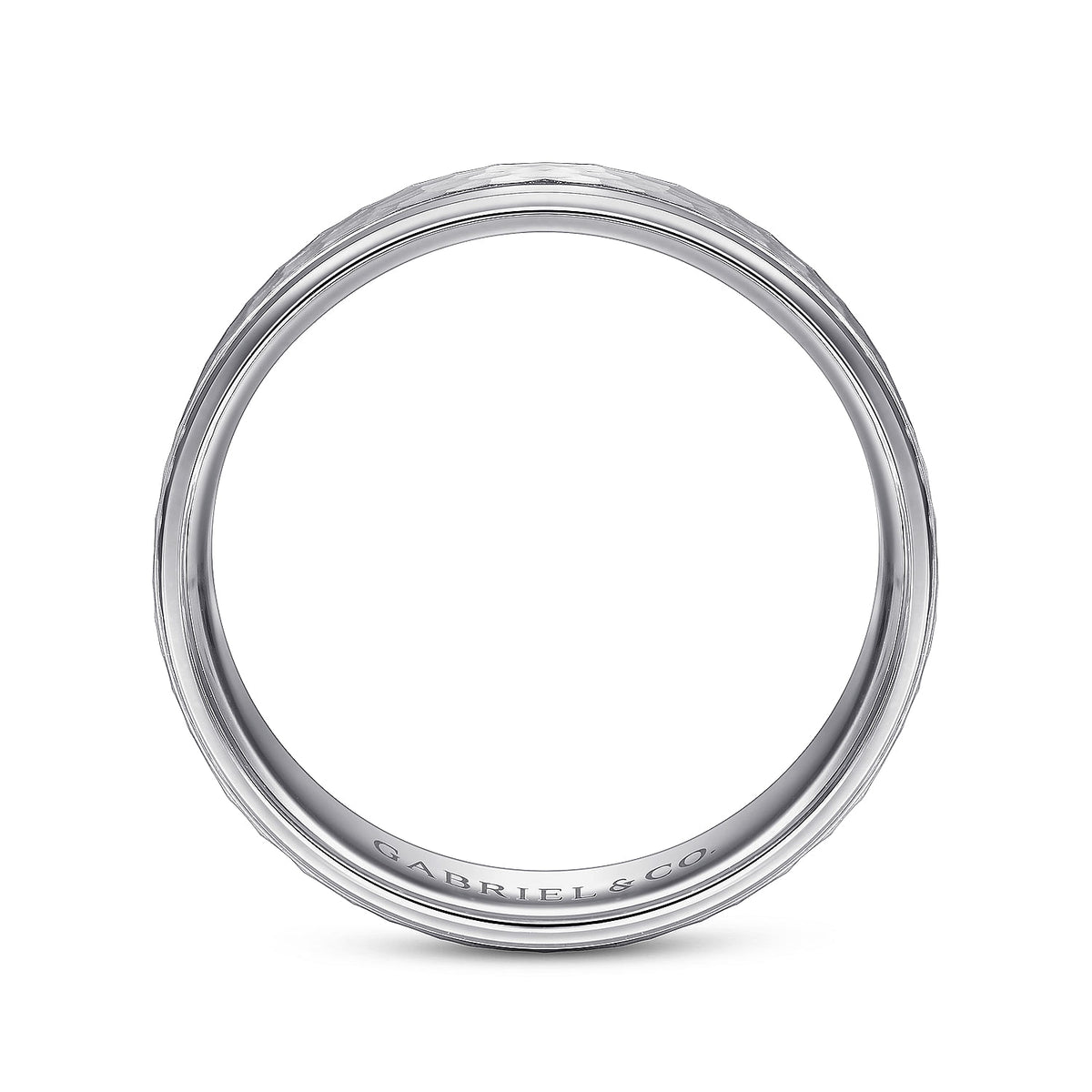 14K White Gold 6mm - Men&#39;s Wedding Band in Hammered Finish