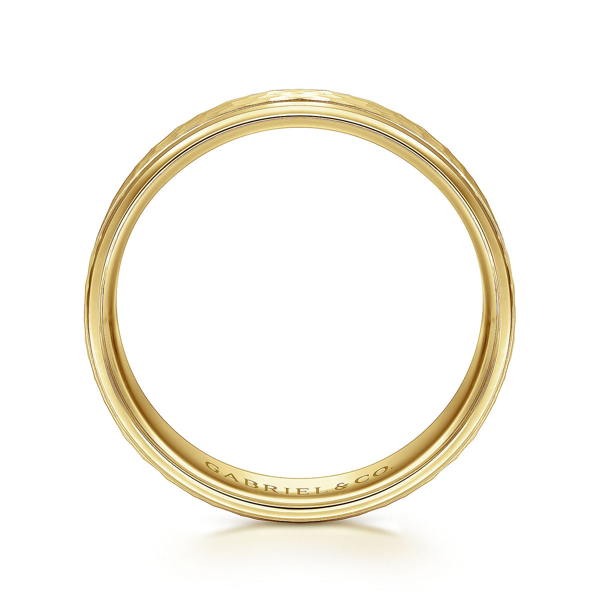 14K Yellow Gold 6mm - Men&#39;s Wedding Band in Hammered Finish