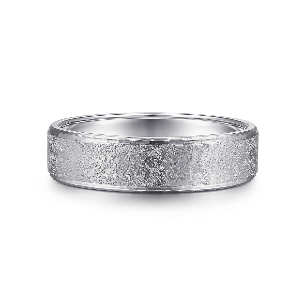 14K White Gold 6mm - Men&#39;s Wedding Band in Horizontal Brush Finish