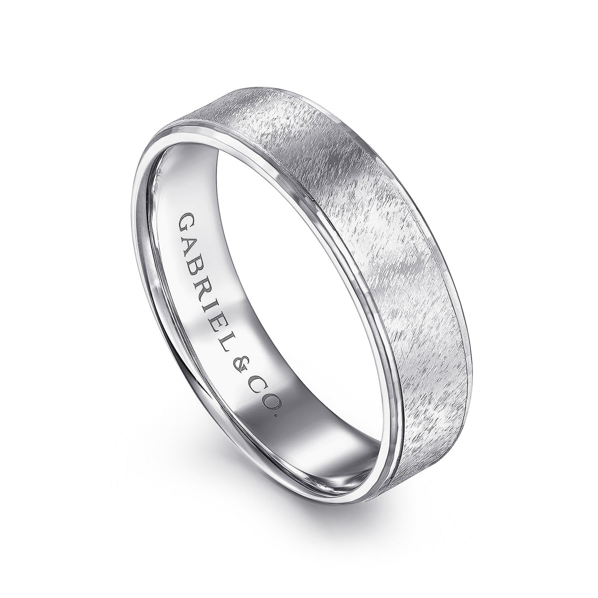 14K White Gold 6mm - Men&#39;s Wedding Band in Horizontal Brush Finish