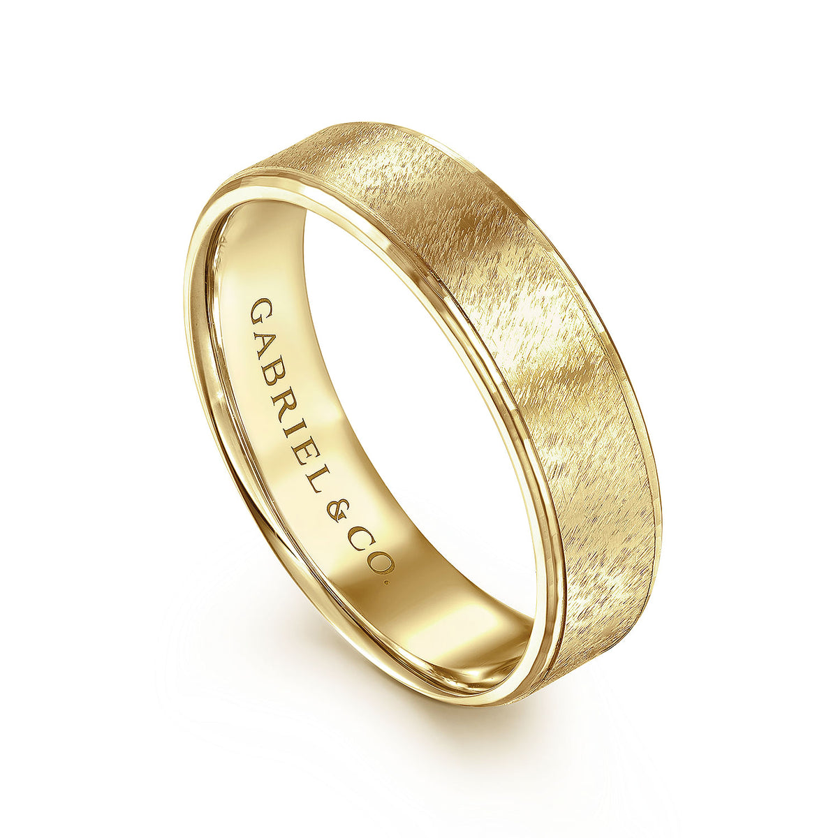 14K Yellow Gold 6mm - Men&#39;s Wedding Band in Horizontal Brush Finish