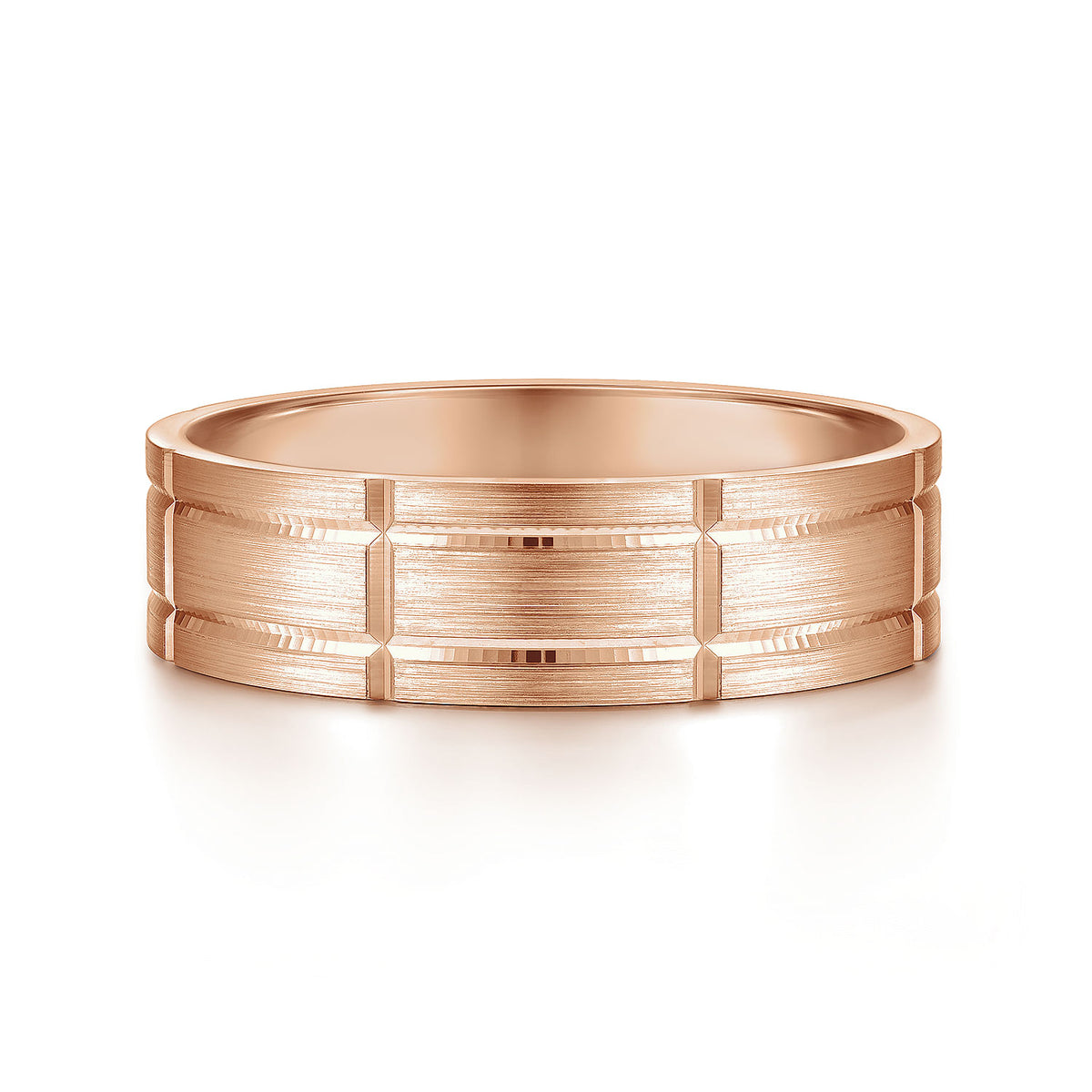 14K Rose Gold 6mm - Checkerboard Pattern Men&#39;s Wedding Band in Satin Finish