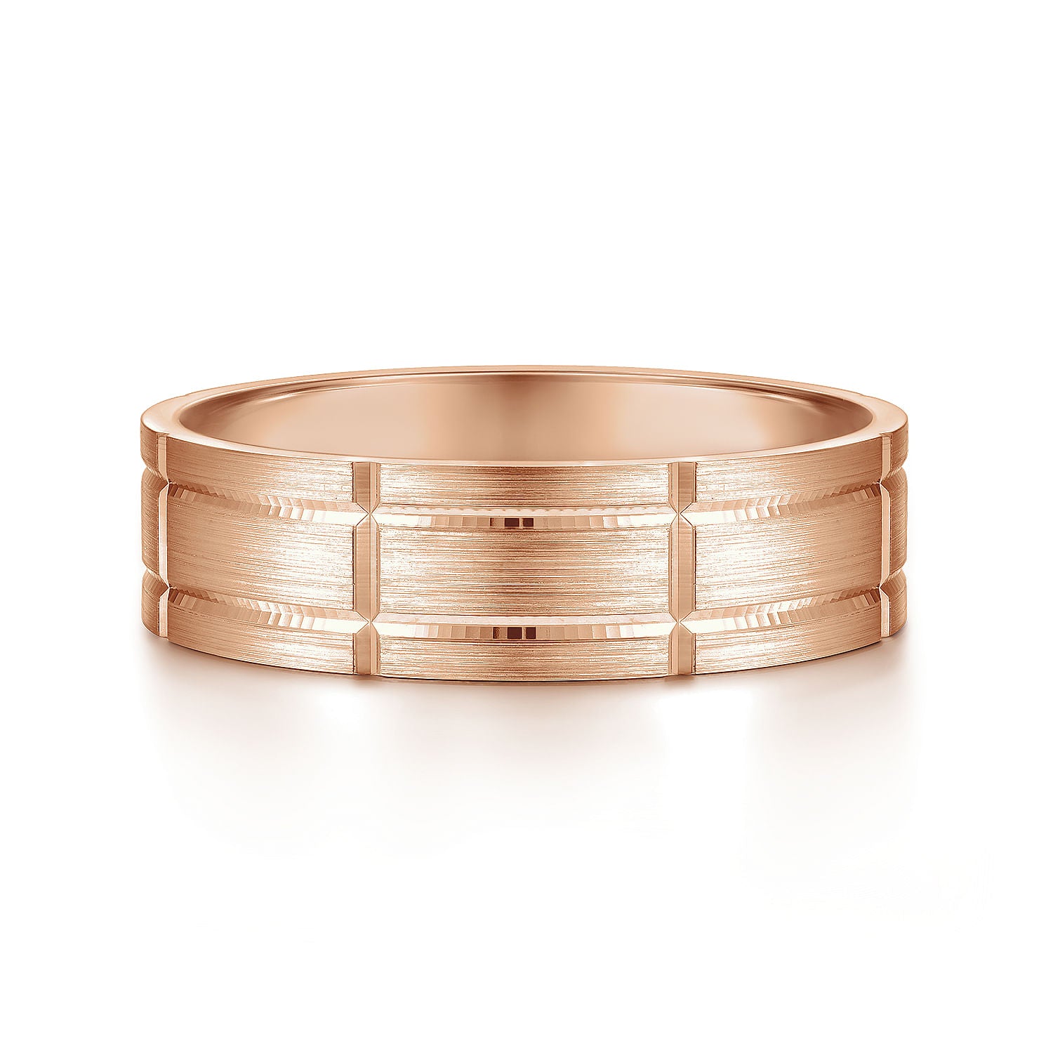 14K Rose Gold 6mm - Checkerboard Pattern Men's Wedding Band in Satin Finish