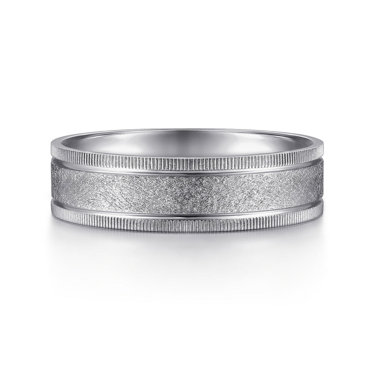 14K White Gold 6mm - Men&#39;s Wedding Band in Sandblast Finish