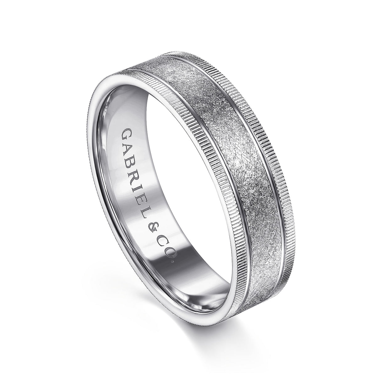 14K White Gold 6mm - Men&#39;s Wedding Band in Sandblast Finish