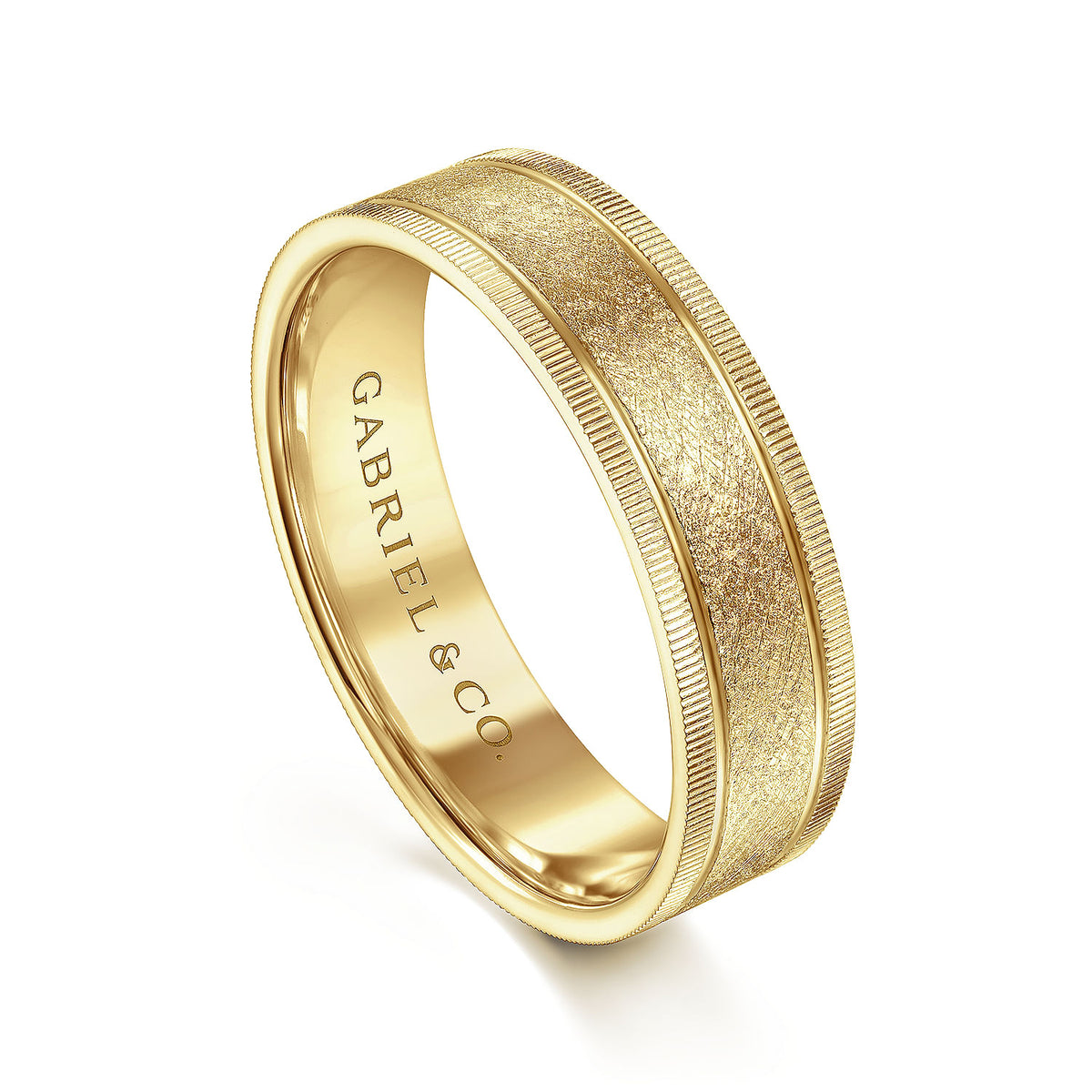 14K Yellow Gold 6mm - Men&#39;s Wedding Band in Sandblast Finish