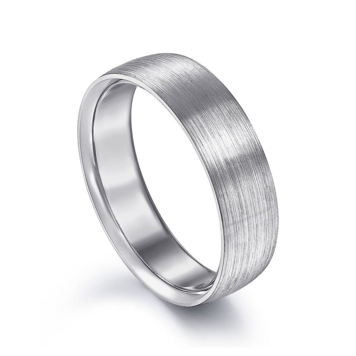 14K White Gold 6mm - Men&#39;s Wedding Band in Satin Finish