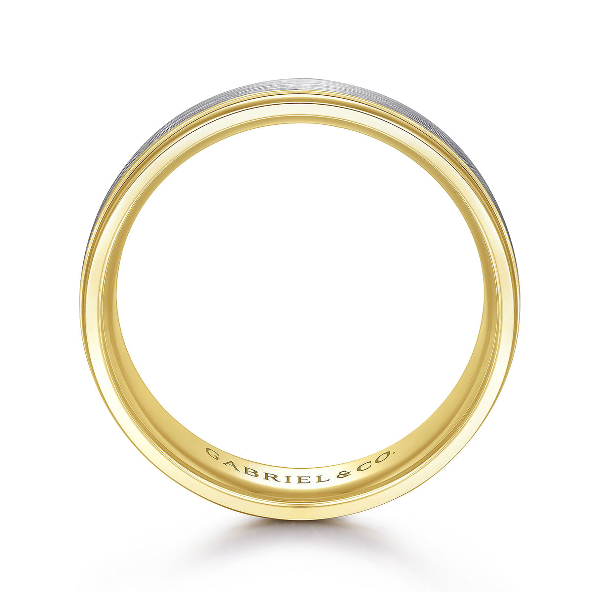 14K White-Yellow Gold 7mm - Two Tone Men&#39;s Wedding Band in Satin Finish
